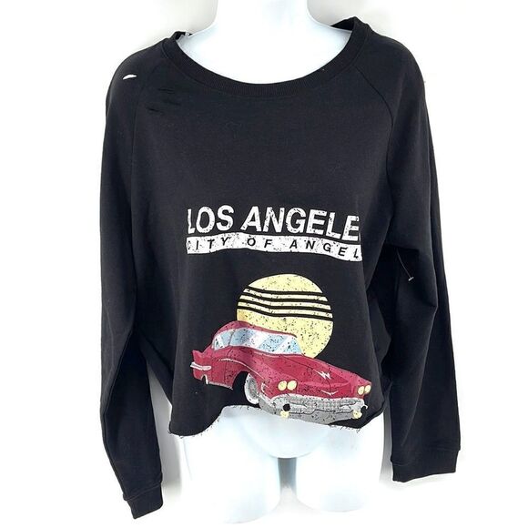 Derek Heart Tops - Derek heart distressed slashed cropped Los Angeles sweatshirt vintage car NEW 1X